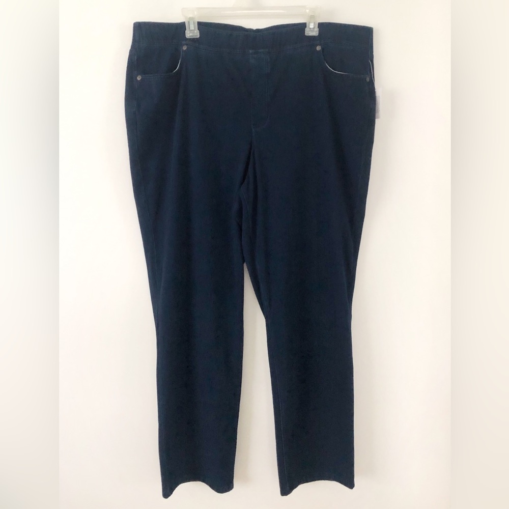 Lands’ End Womens 2X Plus Starfish Knit Denim Straight Jeans Dark Indigo Pull-On